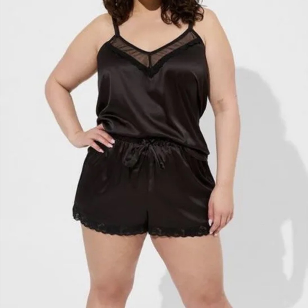 Torrid Dream Satin Lace Pajama Set Black Plus Size Top 3X Bottom 2X